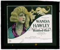 4a032 BOBBED HAIR glass slide '22 c/u of sad Wanda Hawley getting her long hair cut off!