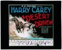 4a059 DESERT DRIVEN glass slide '23 art of cowboy Harry Carey being thrown off his horse!