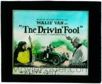 4a065 DRIVIN' FOOL glass slide '23 Patsy Ruth Miller & Wally Van in early car racing comedy!