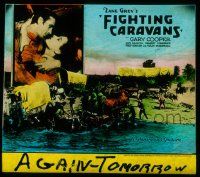 4a080 FIGHTING CARAVANS style A glass slide '31 Zane Grey, romantic c/u of Gary Cooper & Lily Damita