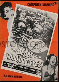 4a504 BEAST WITH 1,000,000 EYES pressbook '55 art of monster attacking sexy girl by Albert Kallis!