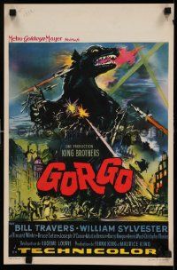 4b260 GORGO Belgian '61 great different artwork of giant monster terrorizing city!