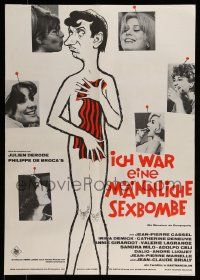 4b560 I WAS A MALE SEX BOMB German '64 Male Companion, wacky artwork of naked Jean-Pierre Cassel!