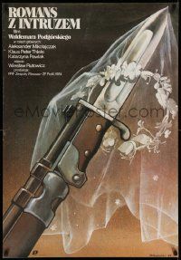 4b223 ROMANCE WITH THE INTRUDER Polish 27x38 '84 cool Wieslaw Walkuski art of veil on bayonet!