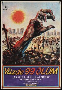 4b403 ZOMBIE Turkish '86 Lucio Fulci, cool art of zombie horde heading to city!