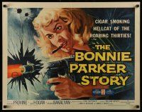 4c051 BONNIE PARKER STORY 1/2sh '58 great art of the cigar-smoking hellcat of the roaring '30s!