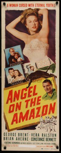 4c519 ANGEL ON THE AMAZON insert '48 George Brent, Vera Ralston, panther attack, red title design!
