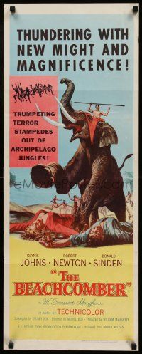 4c536 BEACHCOMBER insert '55 Glynis Johns & Robert Newton, wild elephant stampede art!
