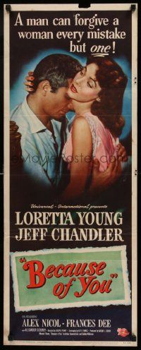 4c538 BECAUSE OF YOU insert '52 Jeff Chandler can't forgive Loretta Young for THIS mistake!