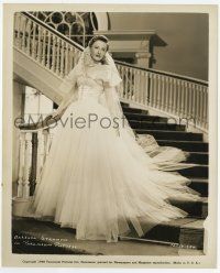 4d224 BARBARA STANWYCK 8.25x10 still '46 in bridal gown standing on stairs from The Bride Wore Boots