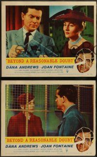 4f054 BEYOND A REASONABLE DOUBT 8 LCs '56 Fritz Lang directed noir, Dana Andrews & Joan Fontaine!