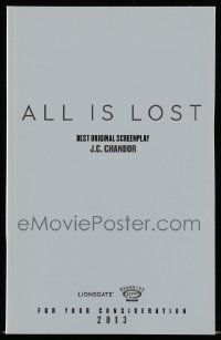 4g027 ALL IS LOST For Your Consideration 5.5x8.5 script February 28, 2011,screenplay by J.C. Chandor