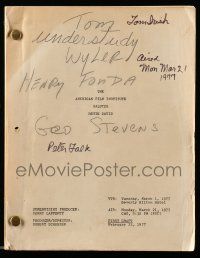 4g030 AMERICAN FILM INSTITUTE SALUTE TO BETTE DAVIS first draft TV script February 22, 1977