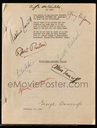4g474 NORTH WEST MOUNTED POLICE signed script Feb 13, 1940 by DeMille, Cooper, Carroll + SIX more!