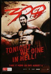 4j886 300 27x39 Australian video poster '07 Gerard Butler as Leonidas, tonight we dine in HELL!