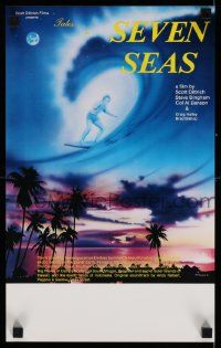 4j615 TALES OF THE SEVEN SEAS Aust special poster '81 cool surfing image and art of surfer in sky!