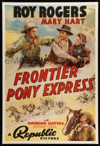 4j793 FRONTIER PONY EXPRESS 27x40 commercial poster '90s Roy Rogers saving Mary Hart from bad guy!