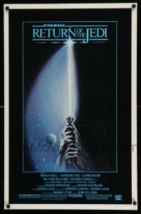 4j845 RETURN OF THE JEDI 22x34 commercial poster '83 art of hands holding lightsaber by Reamer!