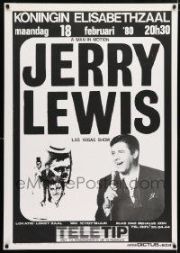 4j487 JERRY LEWIS 28x40 Belgian special '80 cool black and white image and artwork of the star!