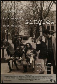 4j970 SINGLES 27x40 video poster '92 Cameron Crowe, Bridget Fonda, Matt Dillon, Kyra Sedgwick!