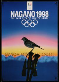 4j350 1998 WINTER OLYMPICS 20x29 Japanese special '98 Nagano, wonderful image of bird & ski poles!