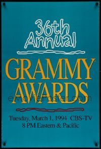 4j229 36TH ANNUAL GRAMMY AWARDS 2-sided 24x36 music poster '94 cool different art and title design!