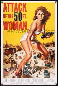 4j314 ATTACK OF THE 50 FT WOMAN REPRO 26x40 special '10s enormous Allison Hayes over highway!