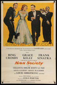 4j324 HIGH SOCIETY REPRO 27x41 special '70s Sinatra, Crosby, Grace Kelly & Louis Armstrong!