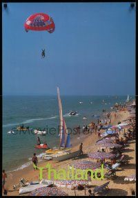 4j018 THAILAND WATERSPORTS AT PATTAYA 23x34 Thai travel poster '70s beach, parasailing!