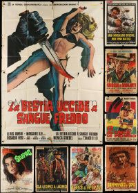 4m028 LOT OF 9 FOLDED ITALIAN TWO-PANELS '60s-70s horror, spaghetti westerns & more, cool art!