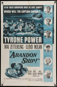 4p013 ABANDON SHIP 1sh '57 Tyrone Power & 25 survivors in a lifeboat which can hold only 12!