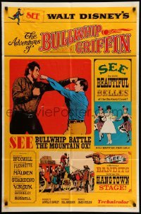4p020 ADVENTURES OF BULLWHIP GRIFFIN style A 1sh '66 Disney, beautiful belles, mountain ox battle!