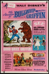 4p021 ADVENTURES OF BULLWHIP GRIFFIN style B 1sh '66 Disney, man fights bear with umbrella!