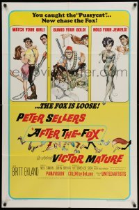 4p026 AFTER THE FOX 1sh '66 De Sica's Caccia alla Volpe, Peter Sellers, Frank Frazetta art!