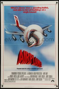 4p027 AIRPLANE 1sh '80 classic zany parody by Jim Abrahams and David & Jerry Zucker!