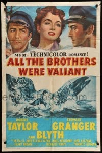 4p031 ALL THE BROTHERS WERE VALIANT 1sh '53 Robert Taylor, Stewart Granger, whaling artwork!