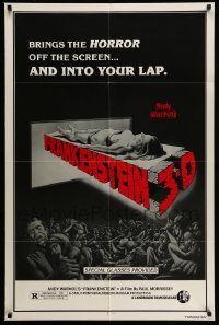 4p039 ANDY WARHOL'S FRANKENSTEIN 1sh R80s cool 3D art of near-naked girl coming off screen!