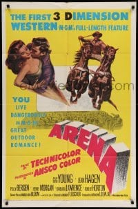 4p051 ARENA 3D 1sh '53 Gig Young, Jean Hagen, Polly Bergen, cool art from first 3-D western!
