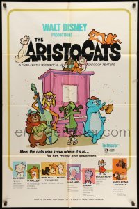 4p052 ARISTOCATS 1sh '71 Walt Disney feline jazz musical cartoon, great colorful art!