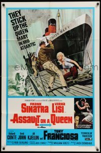 4p054 ASSAULT ON A QUEEN 1sh '66 art of Frank Sinatra & sexy Virna Lisi on submarine deck!