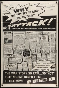4p058 ATTACK 1sh '56 Robert Aldrich, WWII soldiers Jack Palance & Eddie Albert, newspaper design!