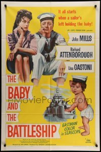 4p060 BABY & THE BATTLESHIP 1sh '57 English sailors John Mills & Richard Attenborough!