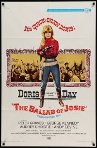 4p063 BALLAD OF JOSIE 1sh '68 cool full-length art of quick-draw Doris Day pointing shotgun!