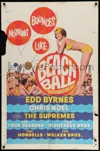 4p069 BEACH BALL 1sh '65 Edd Byrnes, The Supremes, sexy blonde Chris Noel in bikini!