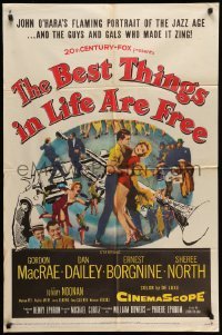 4p079 BEST THINGS IN LIFE ARE FREE 1sh '56 Michael Curtiz, Gordon MacRae, art of gun & trumpet!