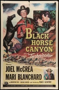 4p090 BLACK HORSE CANYON 1sh '54 Joel McCrea, Mari Blanchard, art of the outlaw stallion!