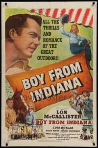 4p109 BOY FROM INDIANA 1sh '50 Lon McCallister, George Cleveland & Lois Butler!