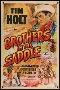 4p120 BROTHERS IN THE SADDLE style A 1sh '48 cool western art of cowboy Tim Holt, Virginia Cox!