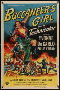 4p121 BUCCANEER'S GIRL 1sh '50 Philip Friend, art of sexy pirate Yvonne DeCarlo!