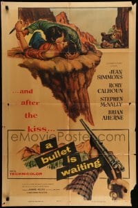 4p122 BULLET IS WAITING 1sh '54 Jean Simmons is trapped with Rory Calhoun & Stephen McNally!